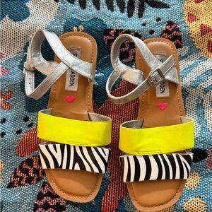 Steve Madden Kids' Silver, Yellow, and Zebra Sandals